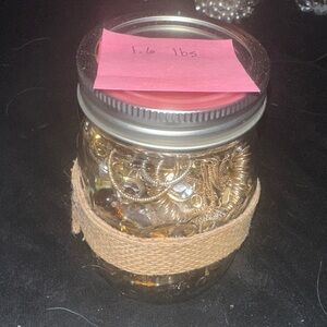 1.6 lbs Mixed Jewelry Lot Earrings Rings Bracelets Necklaces in Mason Jar